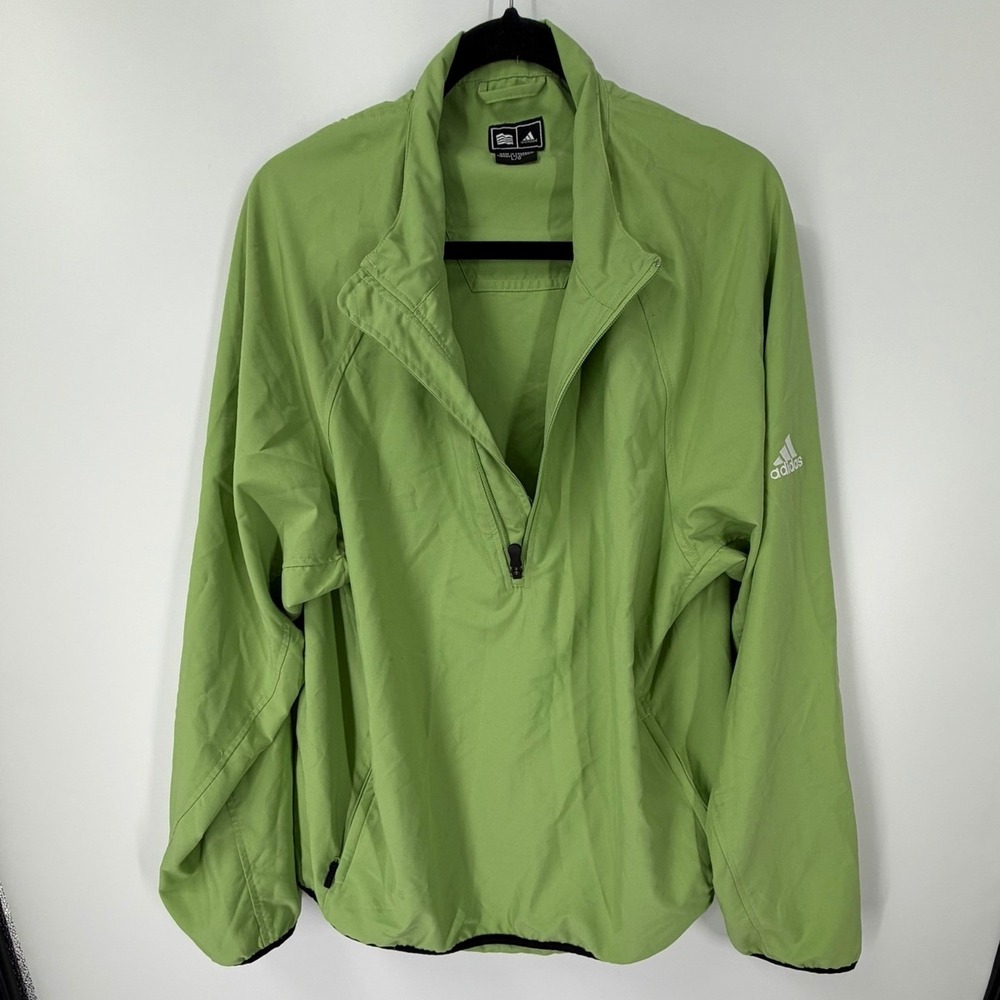 Adidas Mens ClimaProof Wind Quarter Zip Windbreaker Jacket Lime Green Large - Picture 2 of 11